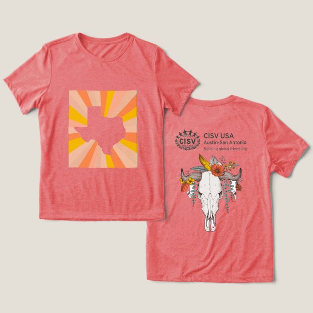 CISV Austin Decorative Cattle Skull Women's Tri-Blend Shirt (Design Front & Back)