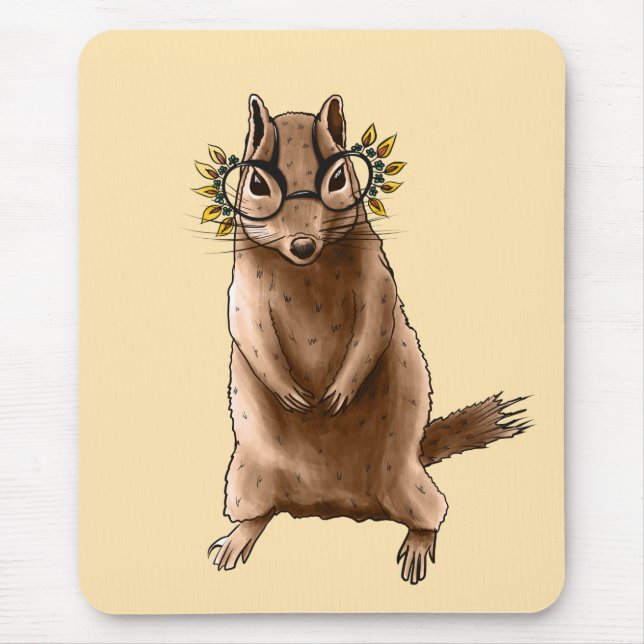 Cite Chipmunk Hippie Glasses Mouse Mat (Front)