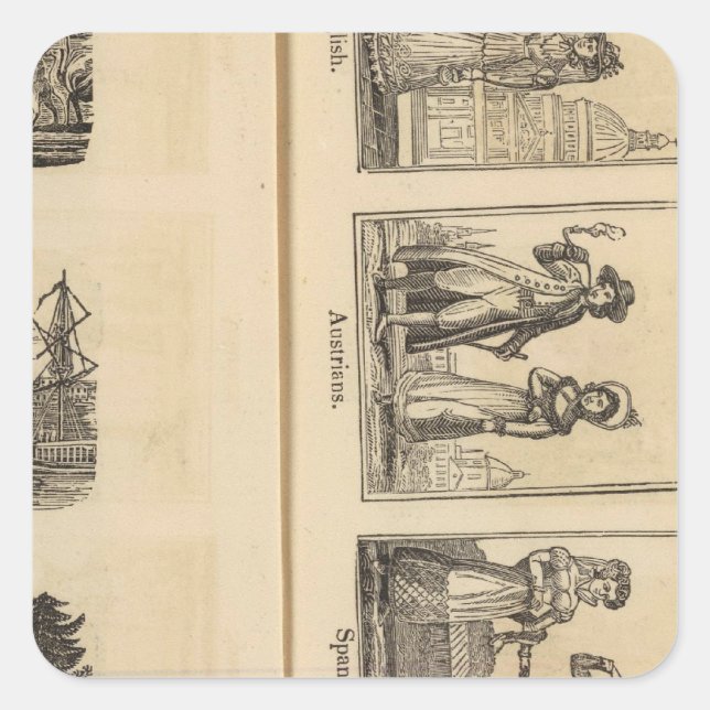 Cities, costumes square sticker (Front)