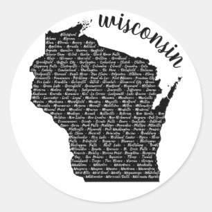 Cities in Wisconsin Black Map Classic Round Sticker