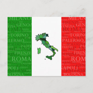 Cities, Map, and Flag of Italy Postcard