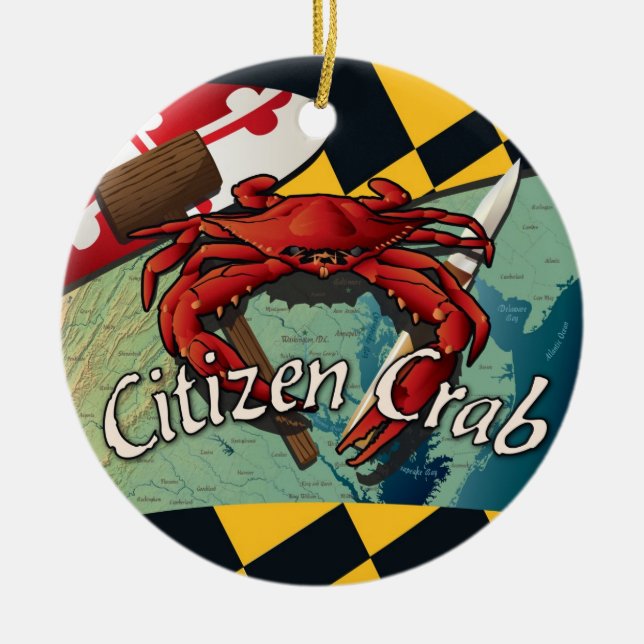Citizen Blue Crab of Maryland Ceramic Tree Decoration (Front)