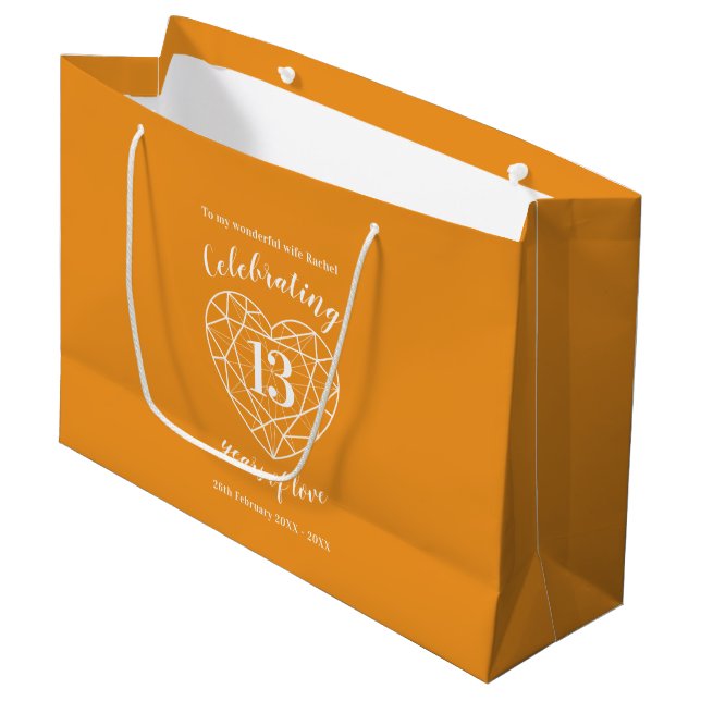 Citrine Anniversary 13 years personalised Large Gift Bag (Front Angled)
