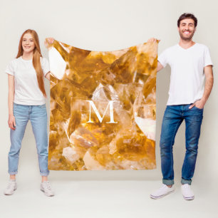 Citrine Birthstone Monogram Personalised Name  Fleece Blanket