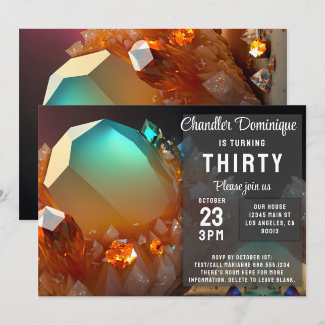 Citrine Crystal Topaz Jewels November Birthday Invitation (Front/Back)