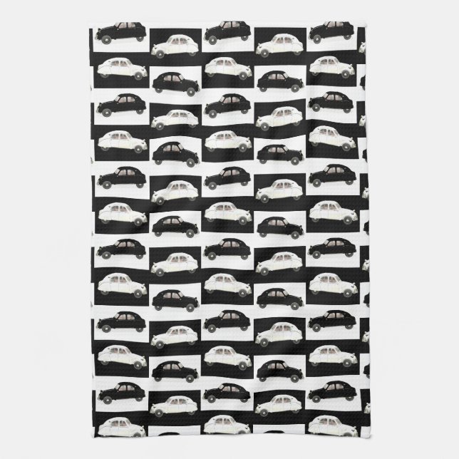 Citroen 2CV Black White Tea Towel (Vertical)