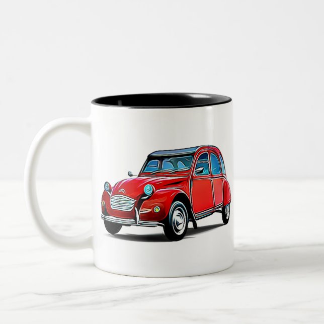 Citroen 2CV Cartoon Two-Tone Coffee Mug (Left)