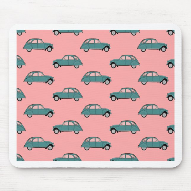 Citroen 2CVs - Green on Pink - Cars Mouse Mat (Front)