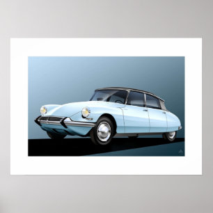 Citroen DS19 Pale Blue Artwork Poster