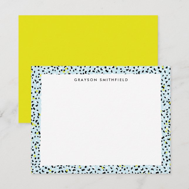 Citron Aqua Snow Leopard Print Personal Stationery Invitation (Front/Back)