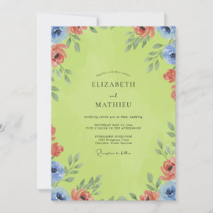 Citron Coral Petal Wedding Invitation