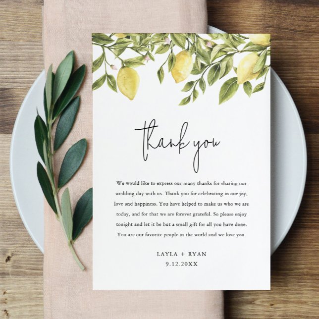 CITRON Lemon Citrus Wedding Thank You Card (Creator Uploaded)