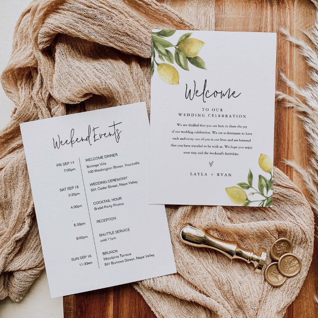 CITRON Lemon Wedding Welcome Letter & Itinerary Invitation (Creator Uploaded)