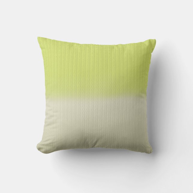 Citron Lime Green Dusty Cream Digital Herringbone Outdoor Cushion (Front)