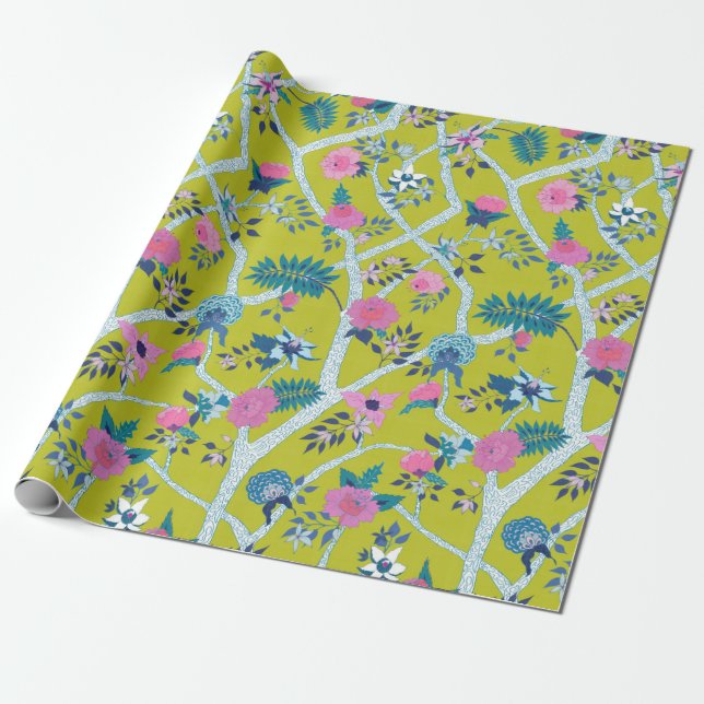 Citron Peony Branch Wrapping Paper (Unrolled)