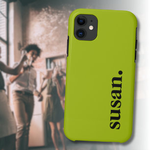 Citron Yellow Black Modern Elegant Name  iPhone 11 Case