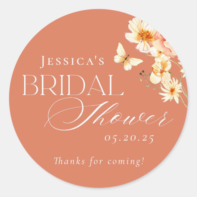 Citrus and Floral Bridal Shower Classic Round Sticker (Front)