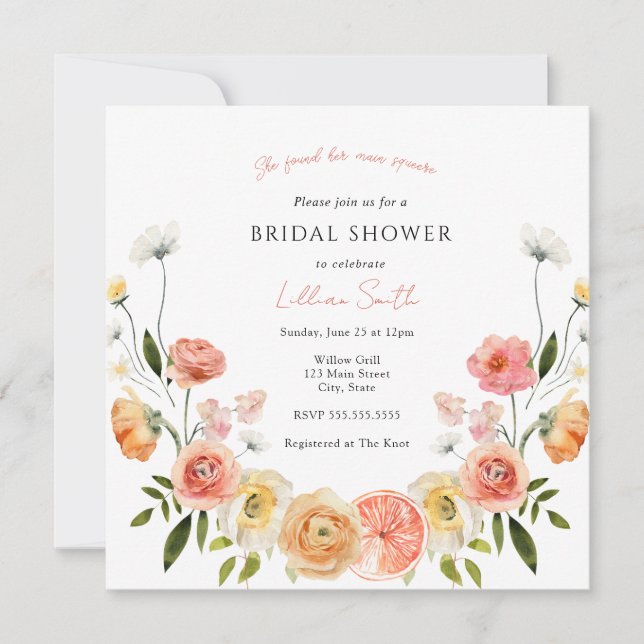 Citrus and Flowers Bridal Shower Invitation (Front)