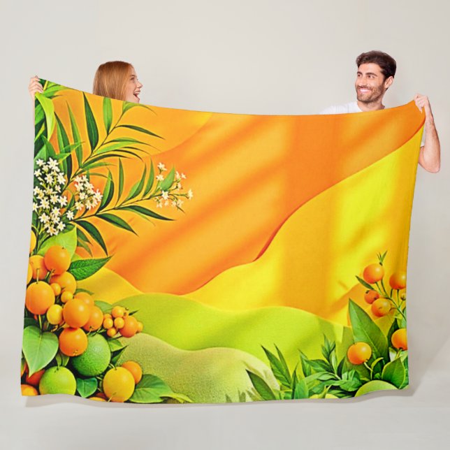 Citrus and Leaves Graphic Fleece Blanket (In Situ)