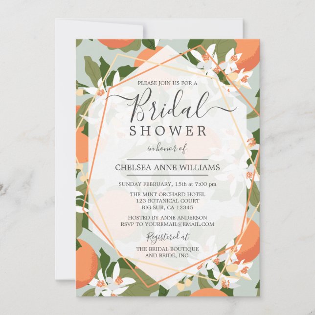 Citrus and Mint Green Bridal Shower Invitation (Front)