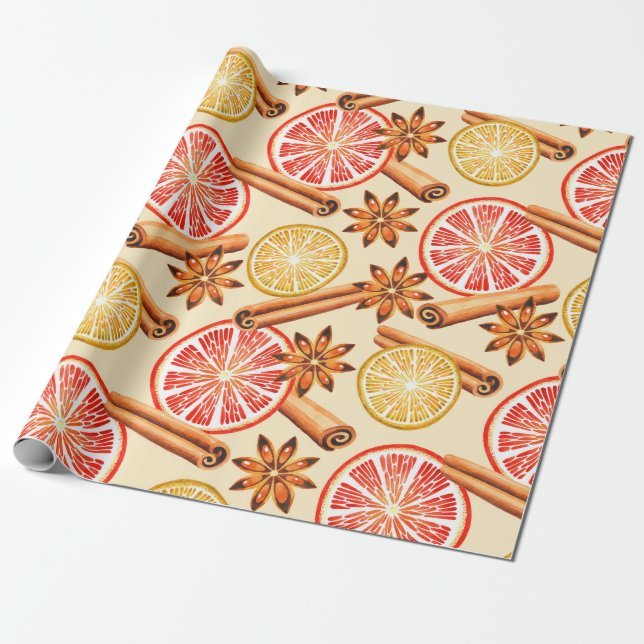 Citrus and Spice Merry Christmas Wrapping Paper (Unrolled)