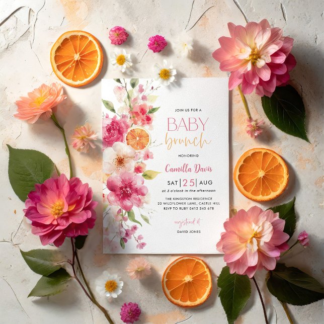 Citrus Baby Brunch, Lemon Bright Floral Invitation (Citrus Baby Brunch)