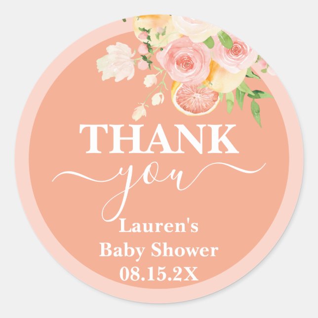 Citrus Baby Shower Girl Classic Round Sticker (Front)