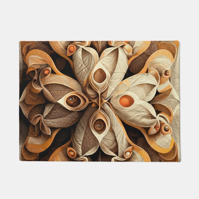 Citrus Beige Brown Ornamental Plaid Decor Pattern Doormat (Front)