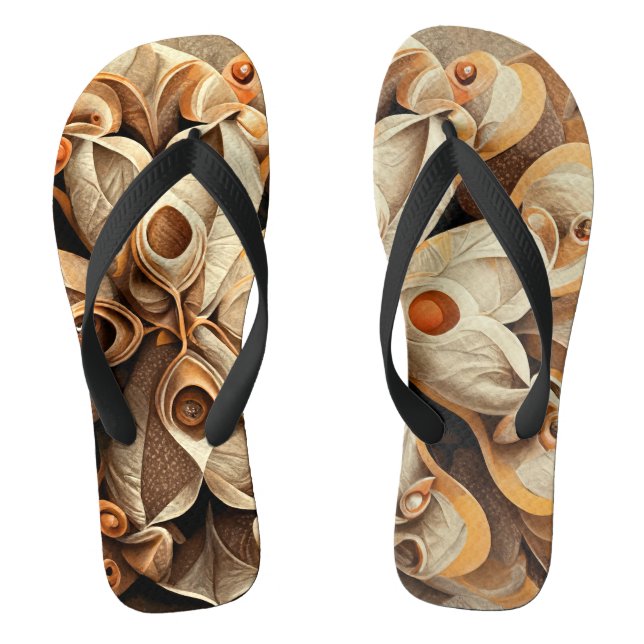 Citrus Beige Brown Ornamental Plaid Decor Pattern Flip Flops (Footbed)