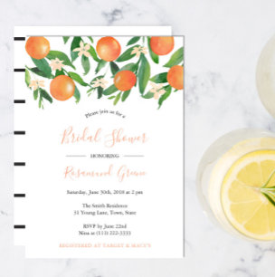 Citrus Black Modern Calligraphy Bridal Shower Invitation