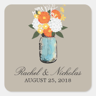 Citrus Bloom Mason Jar   Wedding Square Sticker