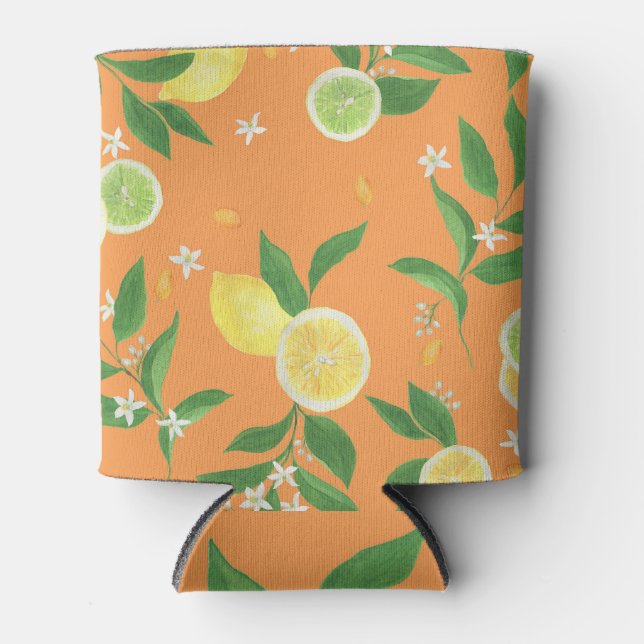Citrus Bloom Watercolor Fabric Can Cooler (Front)