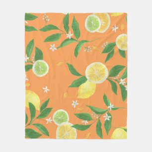 Citrus Bloom Watercolor Fabric Fleece Blanket