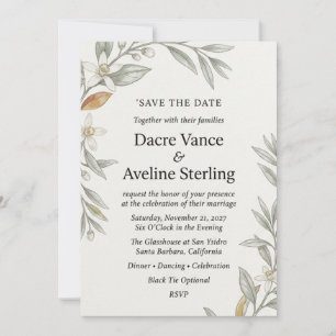 Citrus Blossoms, Watercolor Foliage, Botanical Lin Invitation