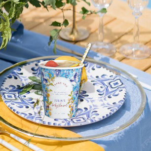 Citrus Blue Yellow Lemon Amalfi Coast Baby Shower Paper Cups