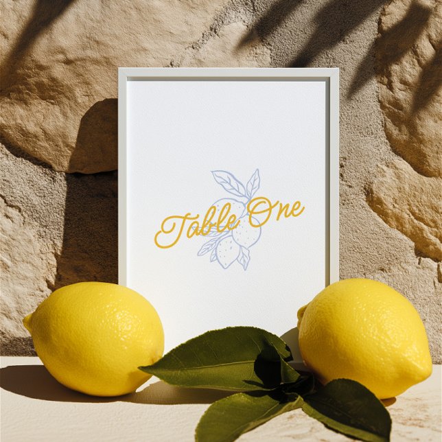 Citrus Blue & Yellow Lemon Wedding Table Number (Citrus Blue & Yellow Lemon Wedding Table Number)