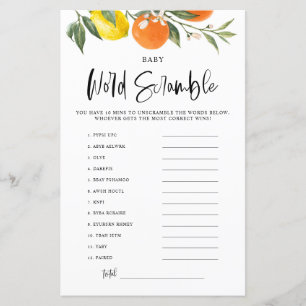 Citrus Botanical Baby Shower Word Scramble Game