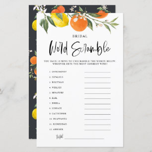 Citrus Botanical Bridal Shower Word Scramble Game