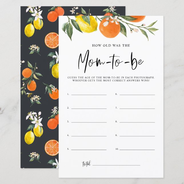 Citrus Botanical How Old Was the Mum Shower Game (Front/Back)