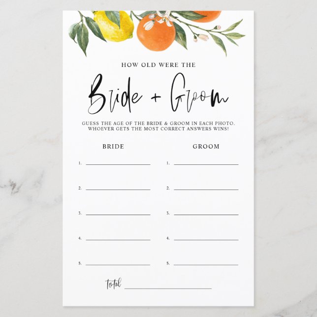 Citrus Botanical How Old Were The Bride & Groom (Front)