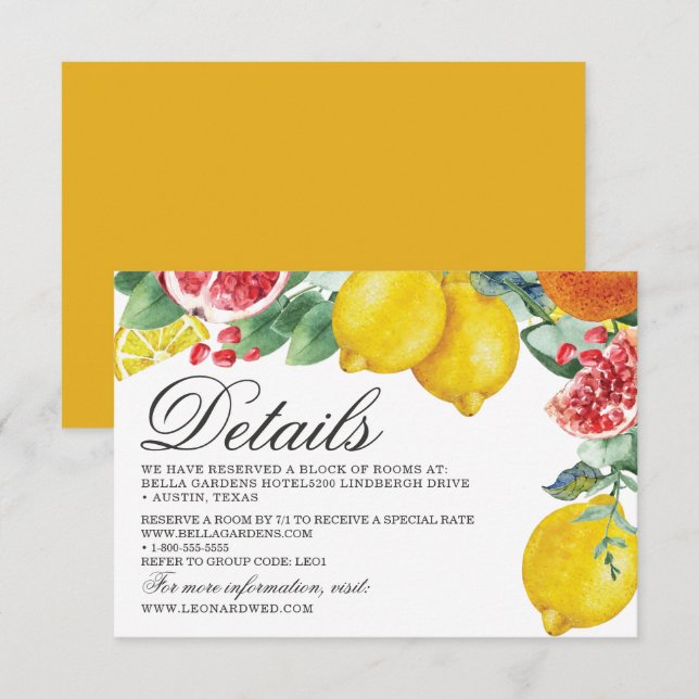 Citrus Botanical Wedding Details Invitation (Front/Back)