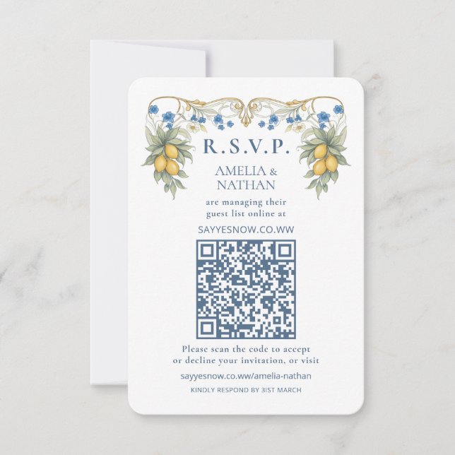 Citrus Botanical Wedding QR Code RSVP Card  (Front)