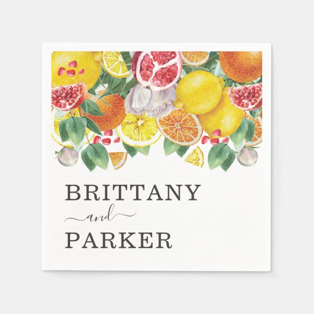 Citrus Botanical Wedding Watercolor Napkin (Front)