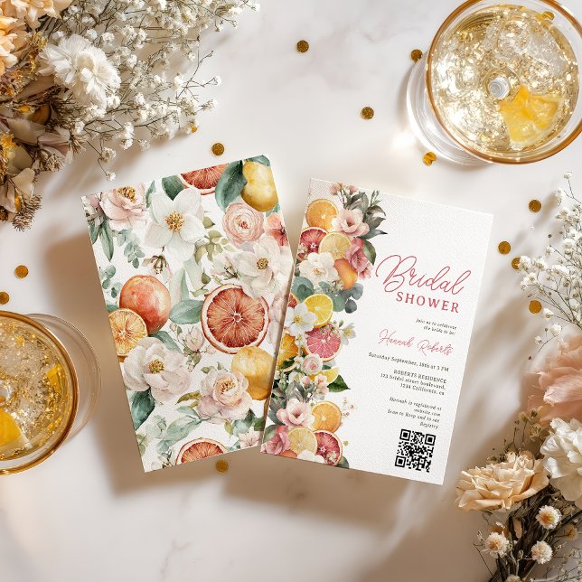  Citrus Botanical Winter QR Floral Bridal Shower Invitation (Citrus Botanical Winter QR Floral Bridal Shower Invitation)