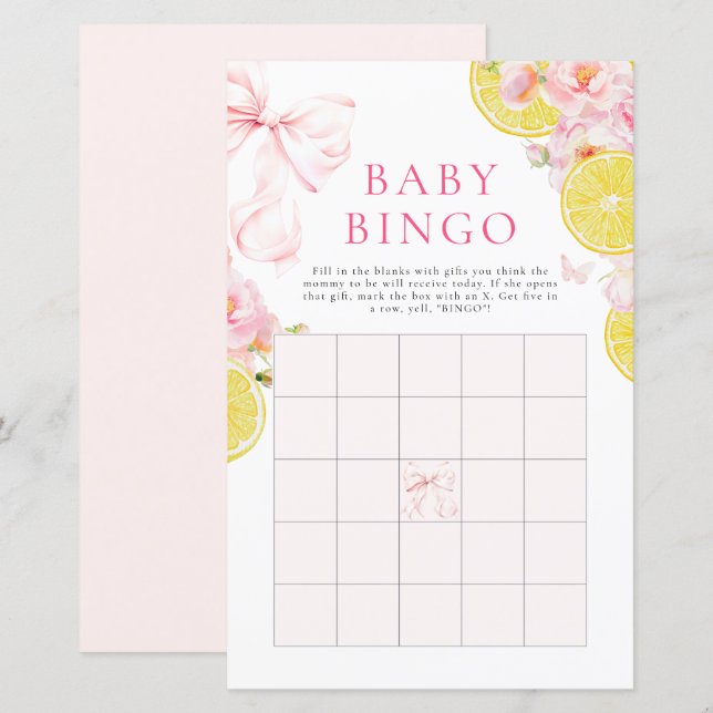 Citrus Bow Girl Baby Shower Gift Bingo Game (Front/Back)