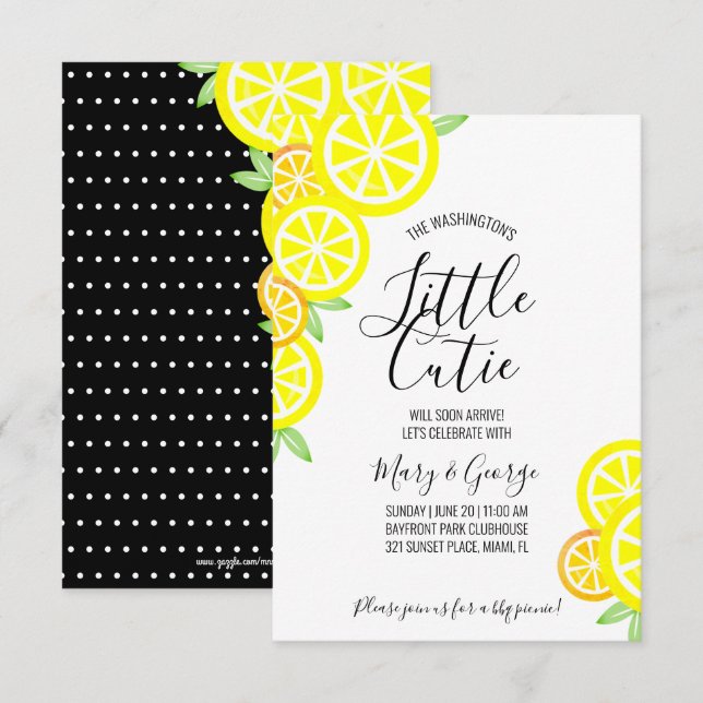 CITRUS boy or girl BABY SHOWER black lemon Invitation (Front/Back)