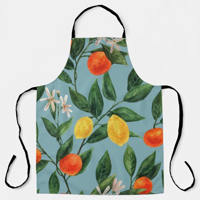 Citrus Branches: Watercolor Ornamental Pattern Apron (Front)