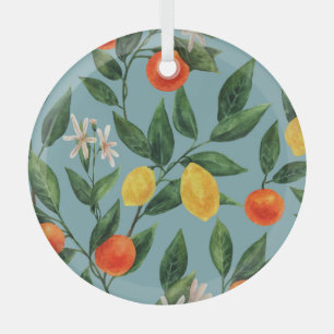 Citrus Branches: Watercolor Ornamental Pattern Glass Tree Decoration
