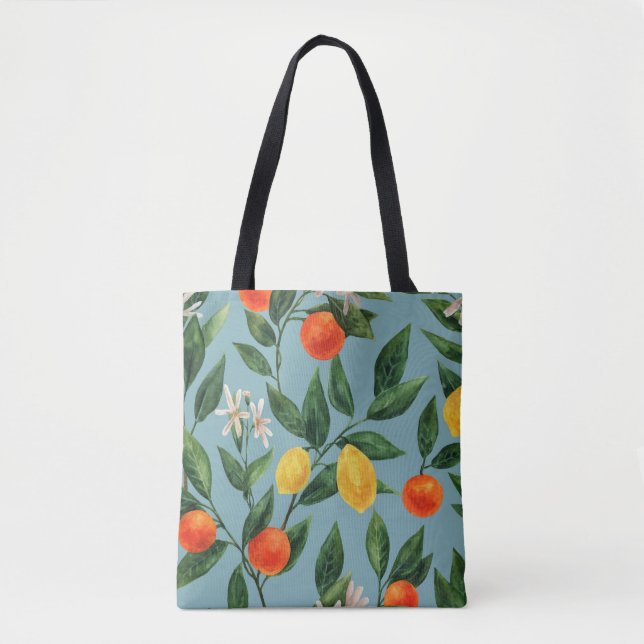 Citrus Branches: Watercolor Ornamental Pattern Tote Bag (Front)
