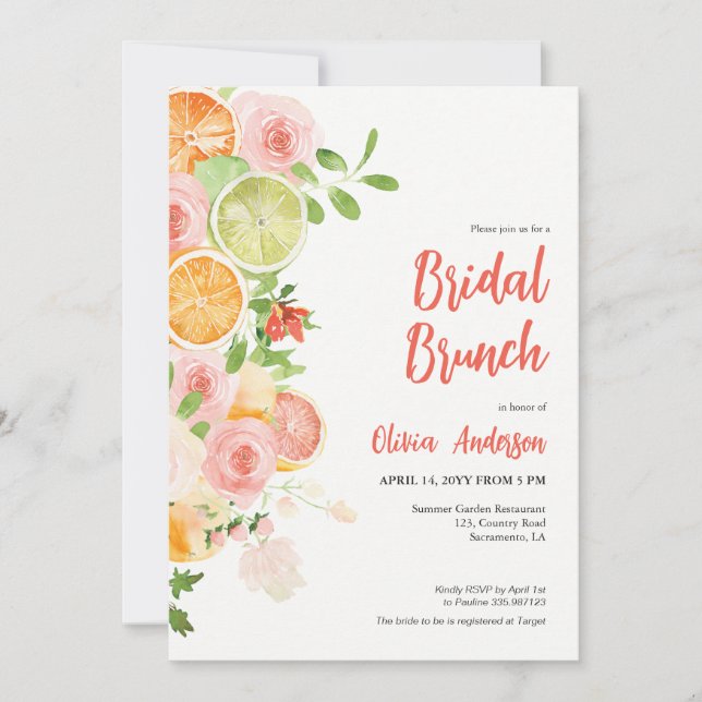 Citrus Bridal Brunch Shower Invitation (Front)